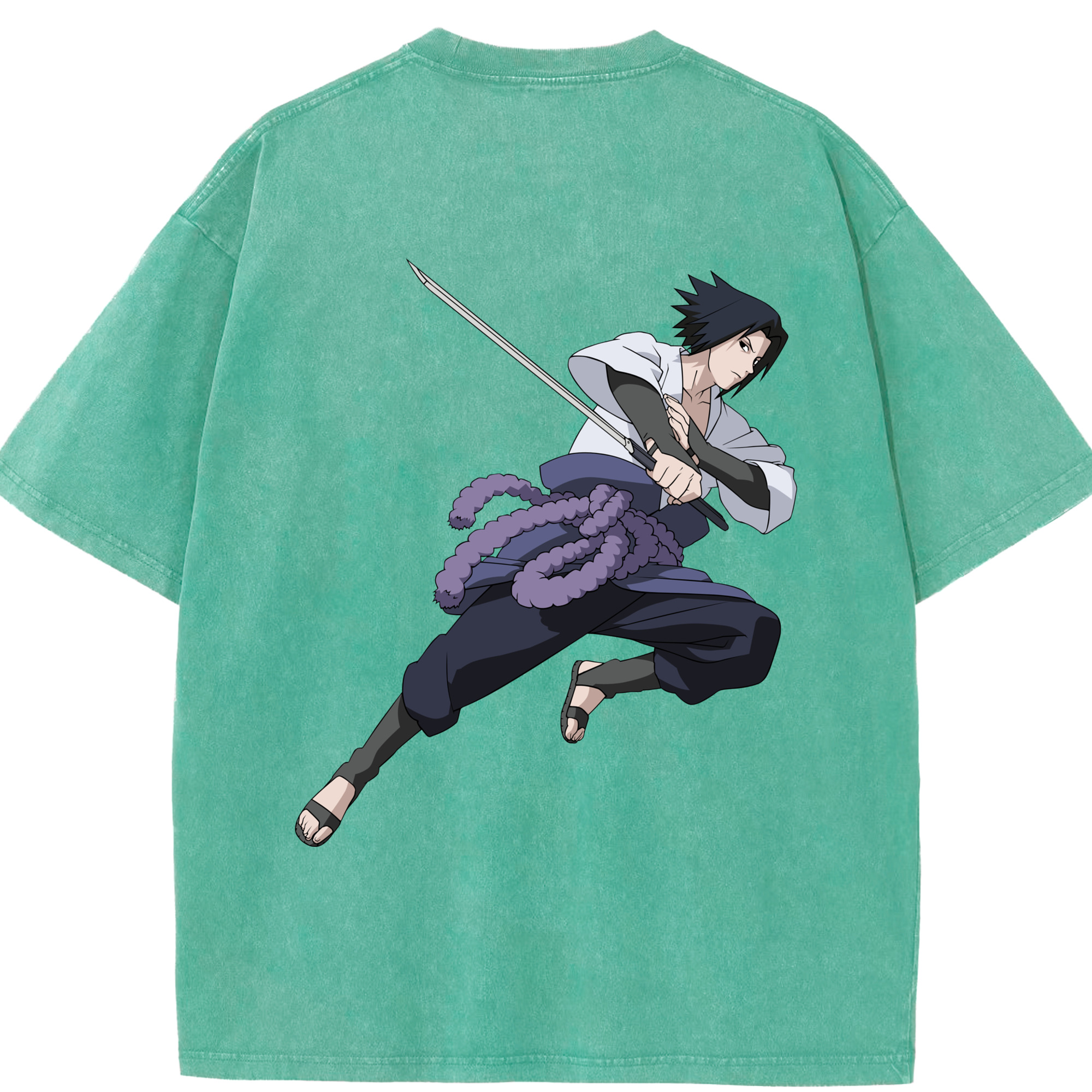 （画像用） NARUTO -ナルト- うちは サスケ Uchiha Sasuke 綿100% ヴィンテージ風 半袖Tシャツ（背面プリント）